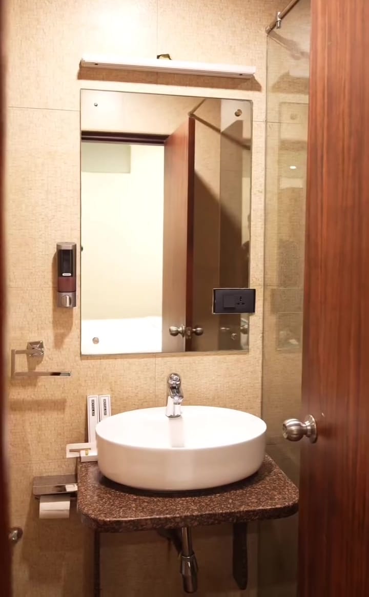 Bathroom with a vessel basin