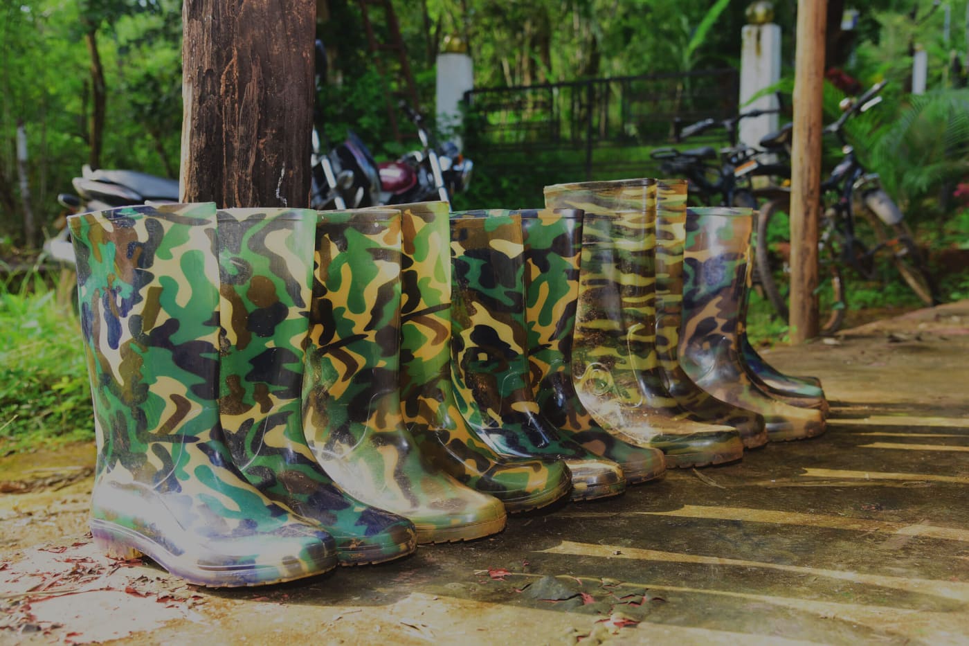 A row of gumboots ready for the trek