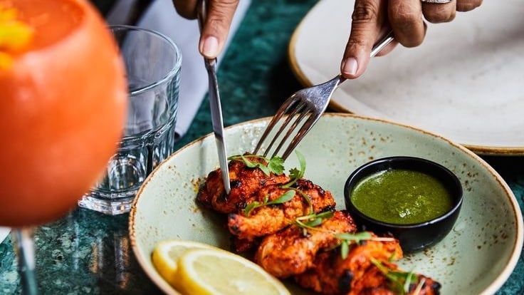 Chicken tikka with mint chutney and a squeeze of lemon