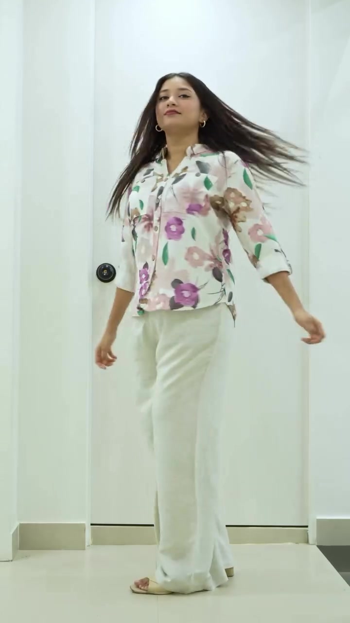 Floral shirt with ivory wide-leg trousers