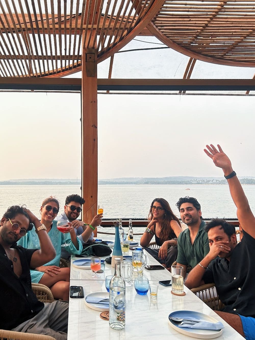 Friends celebrating on the deck