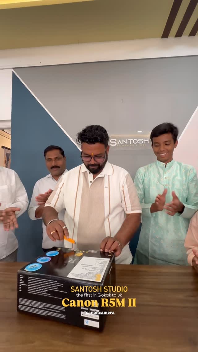 Santosh unboxing the new Canon EOS R5 Mark II at the studio