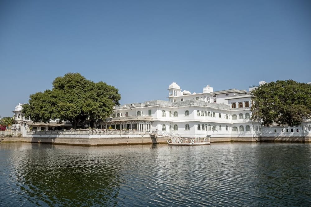 Amet Haveli seen from Lake Pichola, white against the water