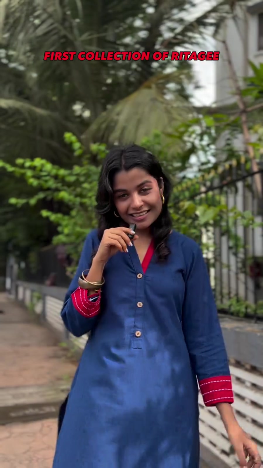 Walking down the street in the indigo kurta set