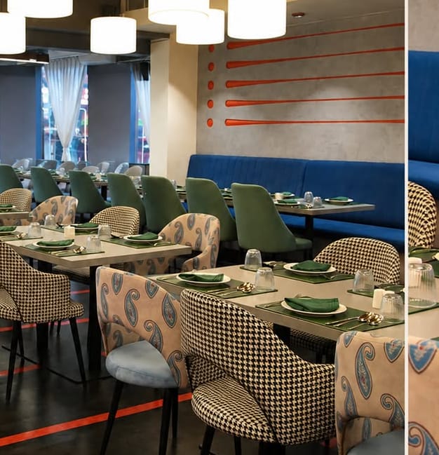 Banquettes and pendant lights