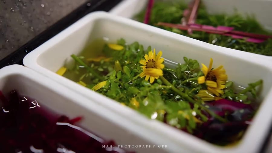 Greens, dressed and plated