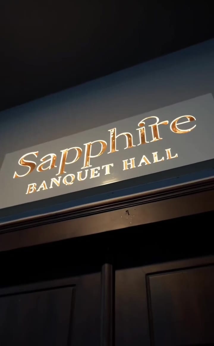 The Sapphire Banquet Hall sign