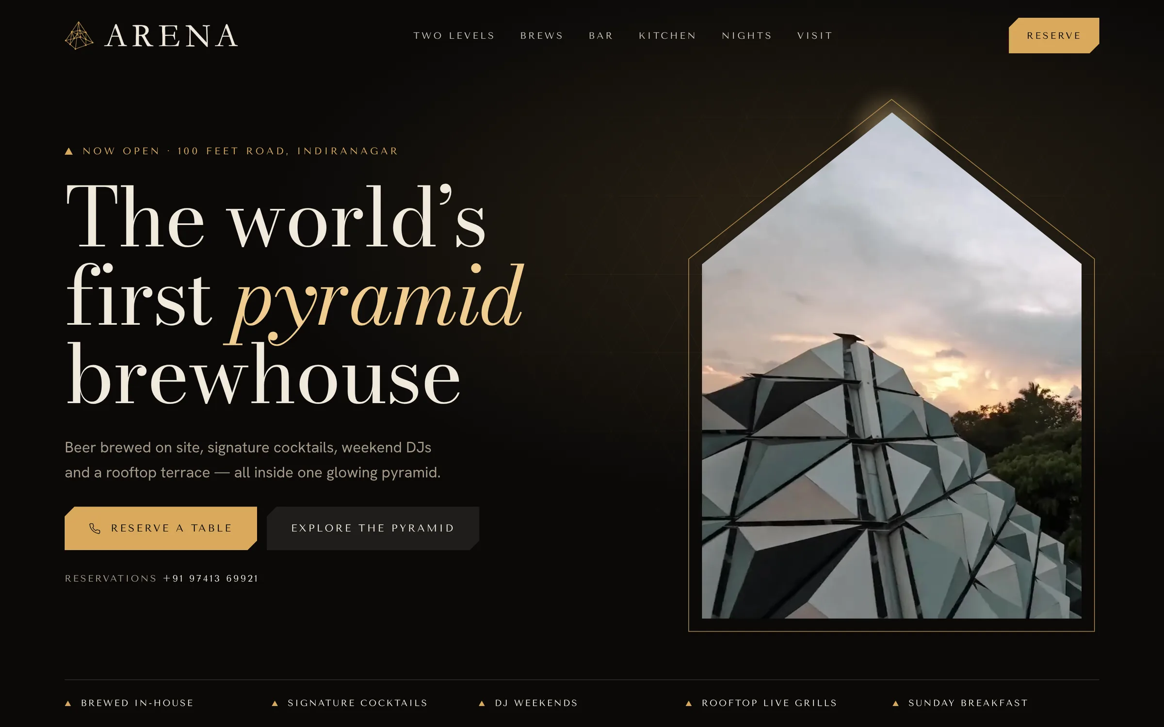 Arena Brewhouse website on desktop