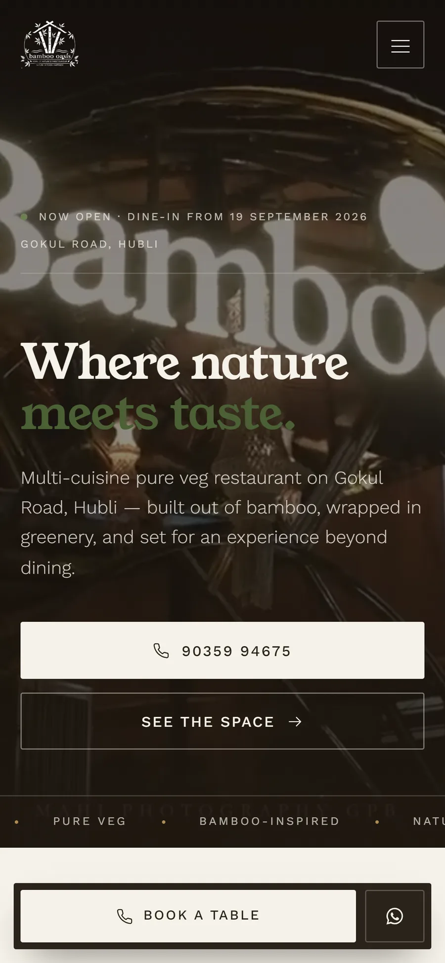 The Bamboo Oasis website on mobile