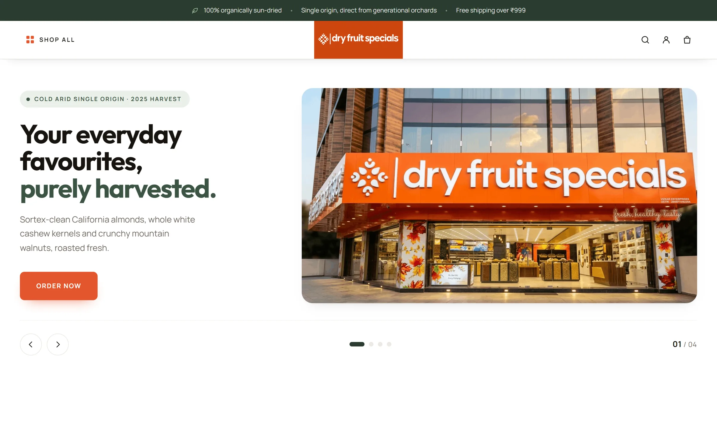 Dry Fruit Specials website on desktop