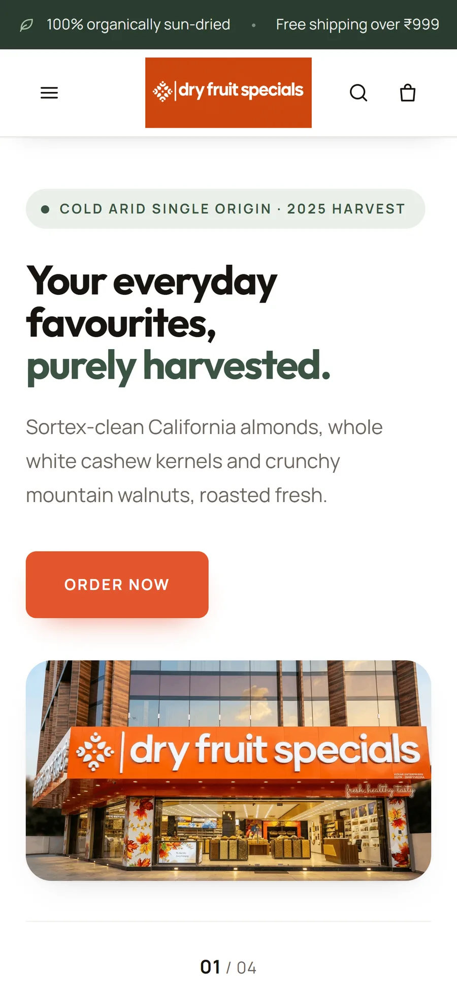 Dry Fruit Specials website on mobile