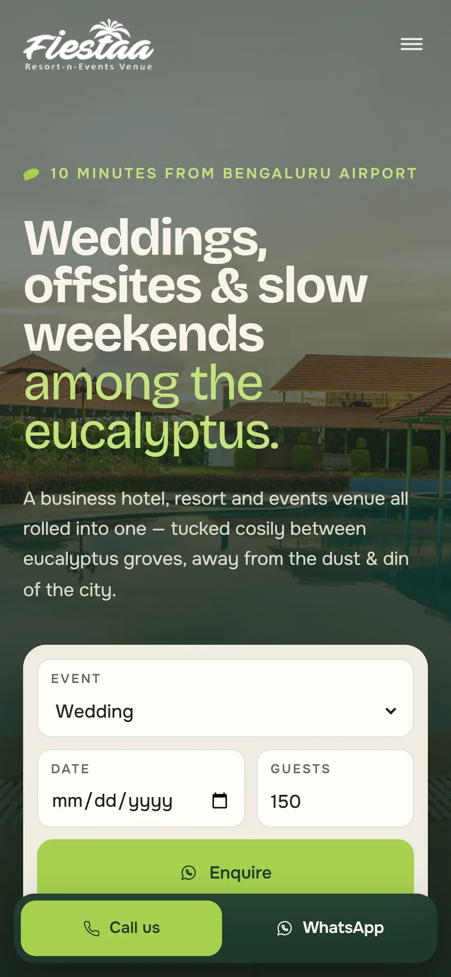 Fiestaa Resort website on mobile