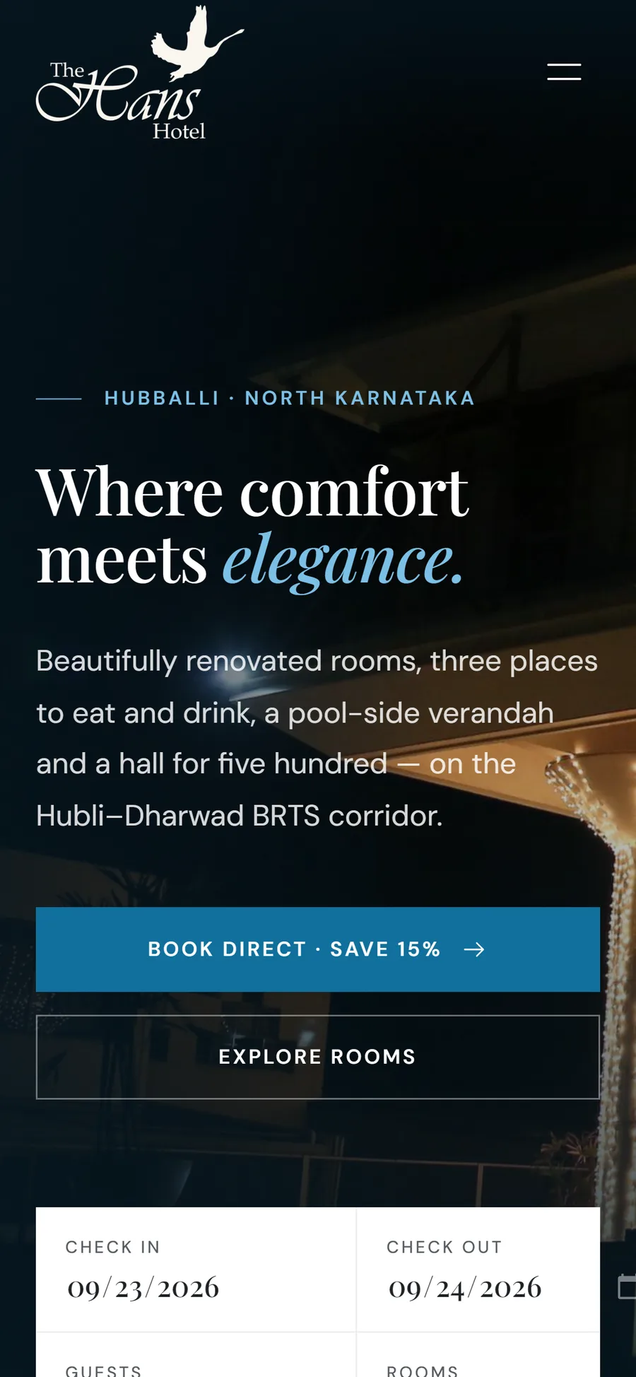 The Hans Hotel website on mobile