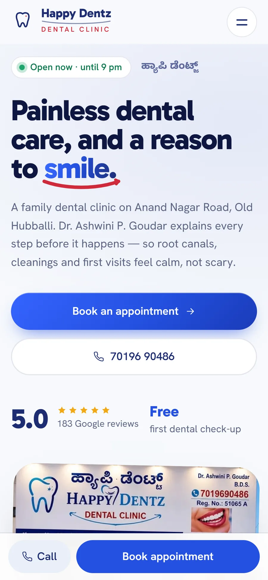 Happy Dentz Dental Clinic website on mobile