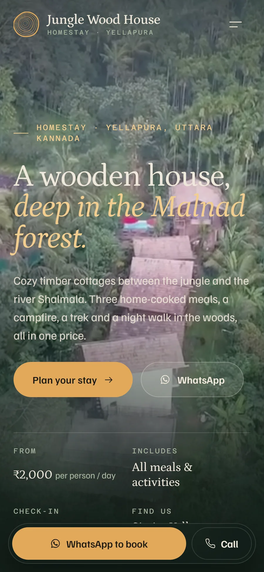 Jungle Wood House website on mobile