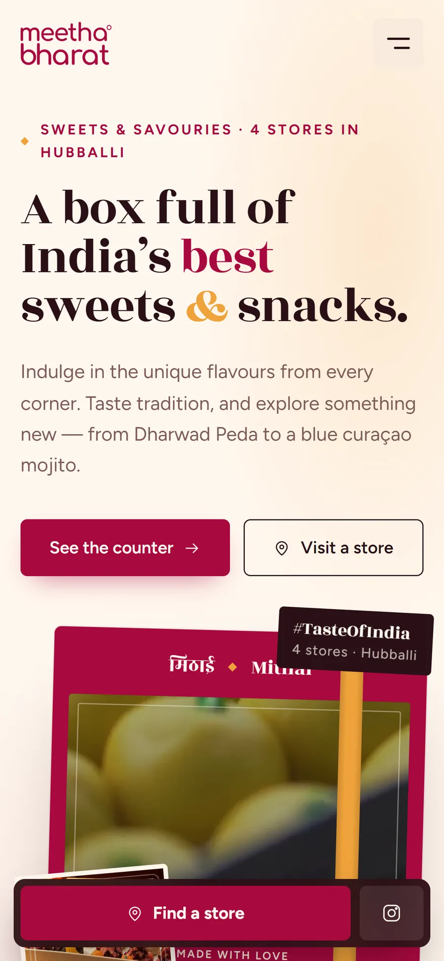 Meetha Bharat website on mobile