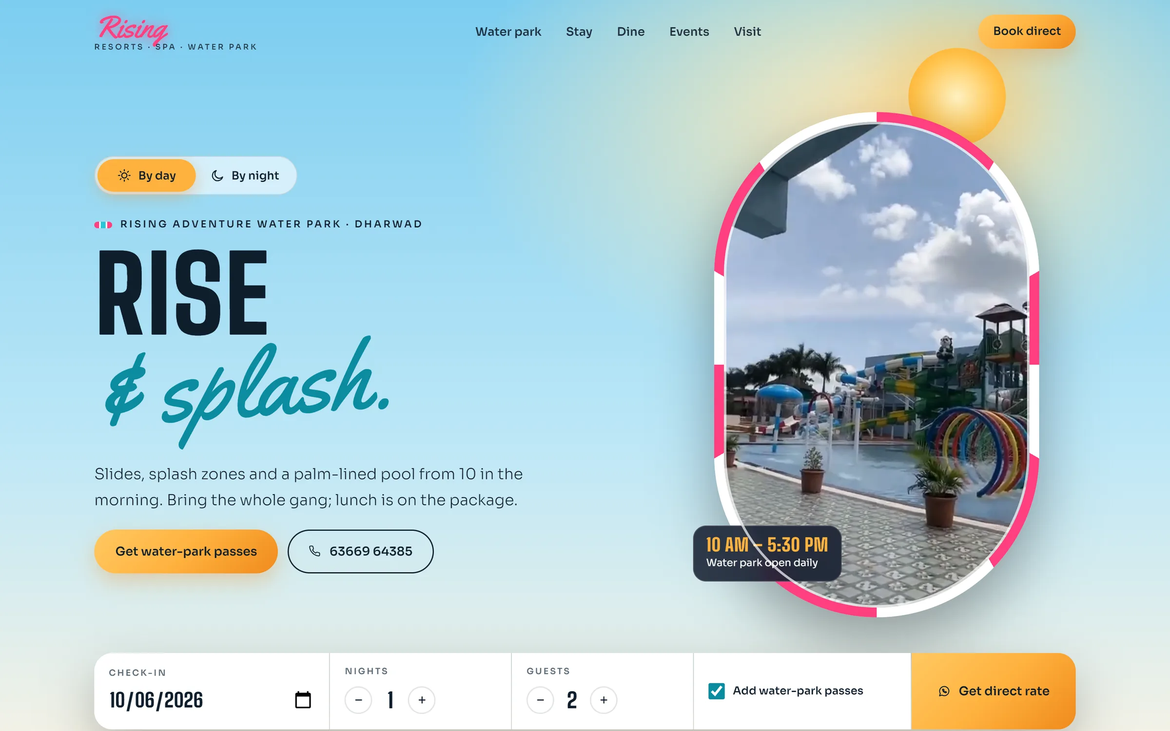 Rising Resorts & Spa website on desktop