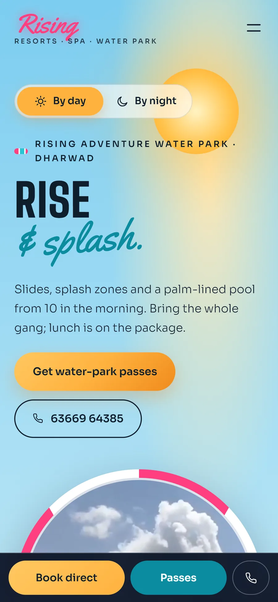 Rising Resorts & Spa website on mobile