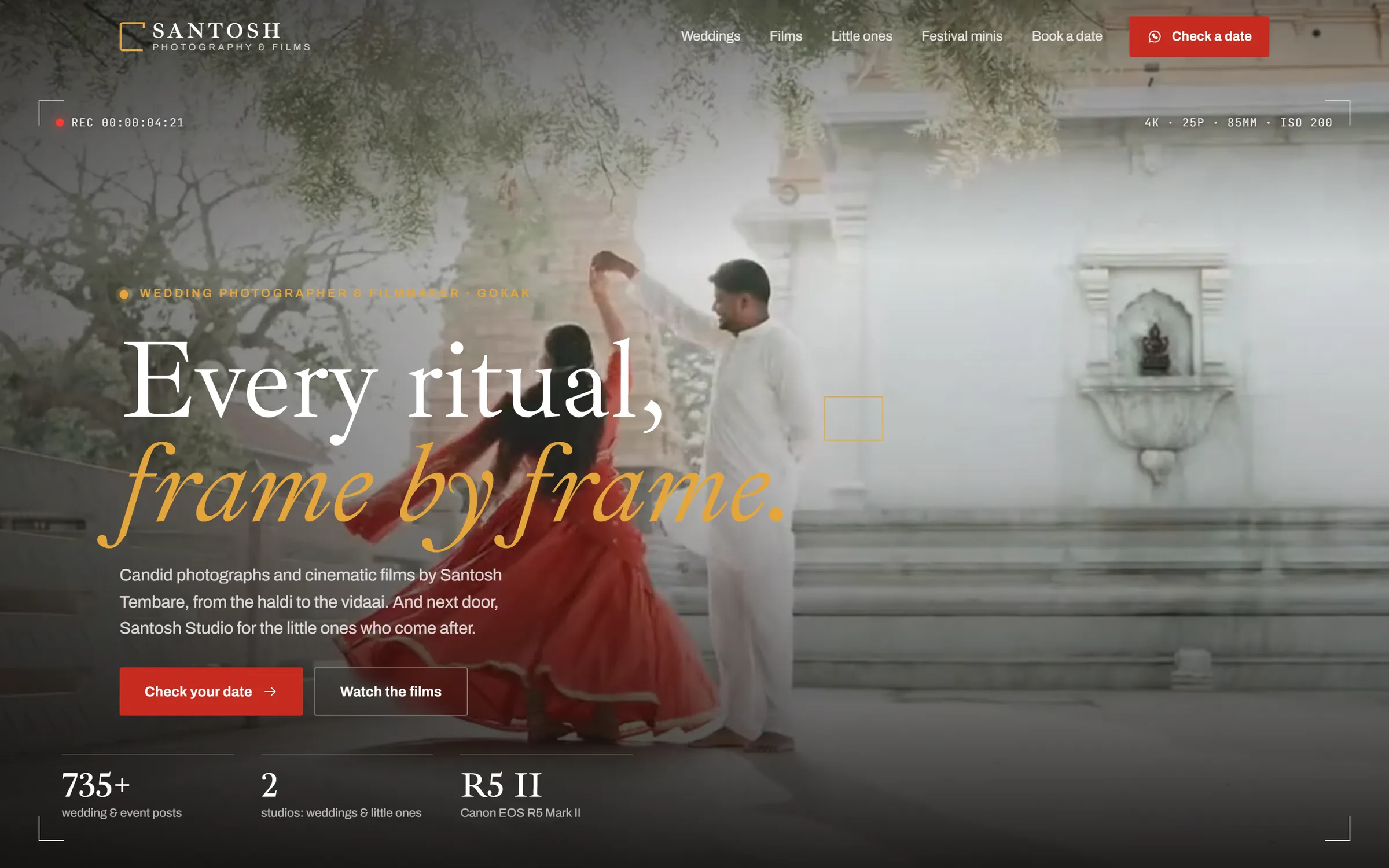 Santosh Photography & Films website on desktop