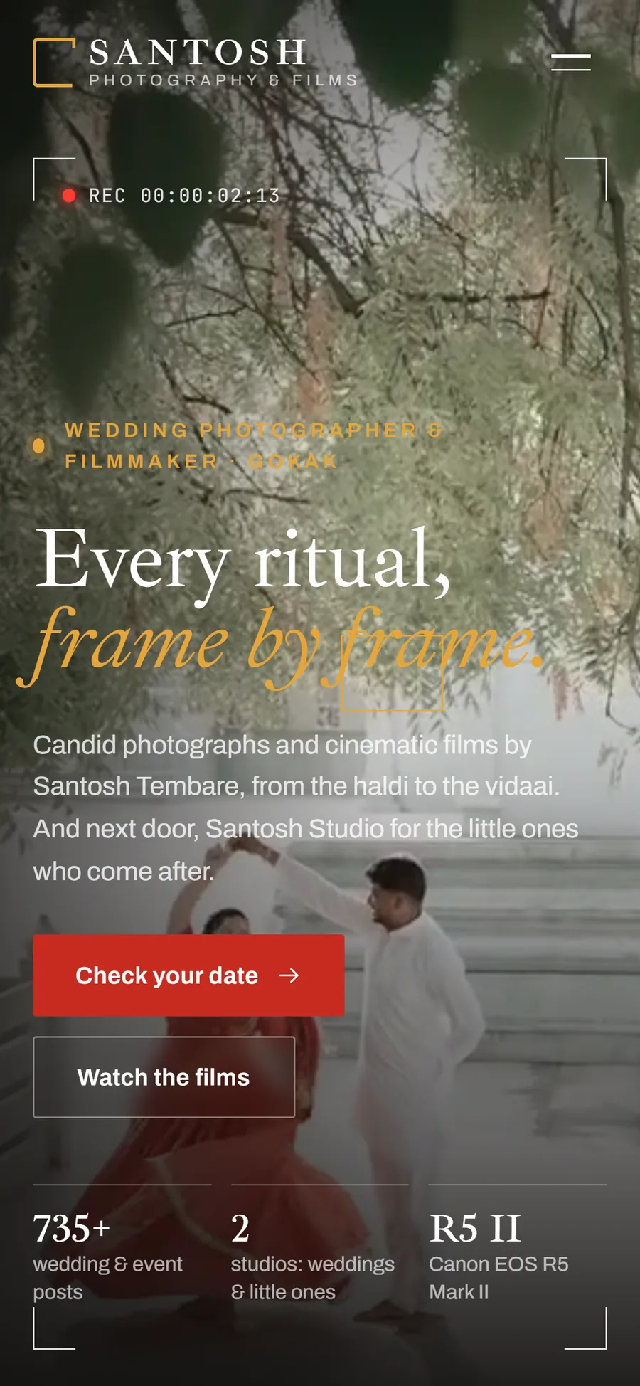 Santosh Photography & Films website on mobile