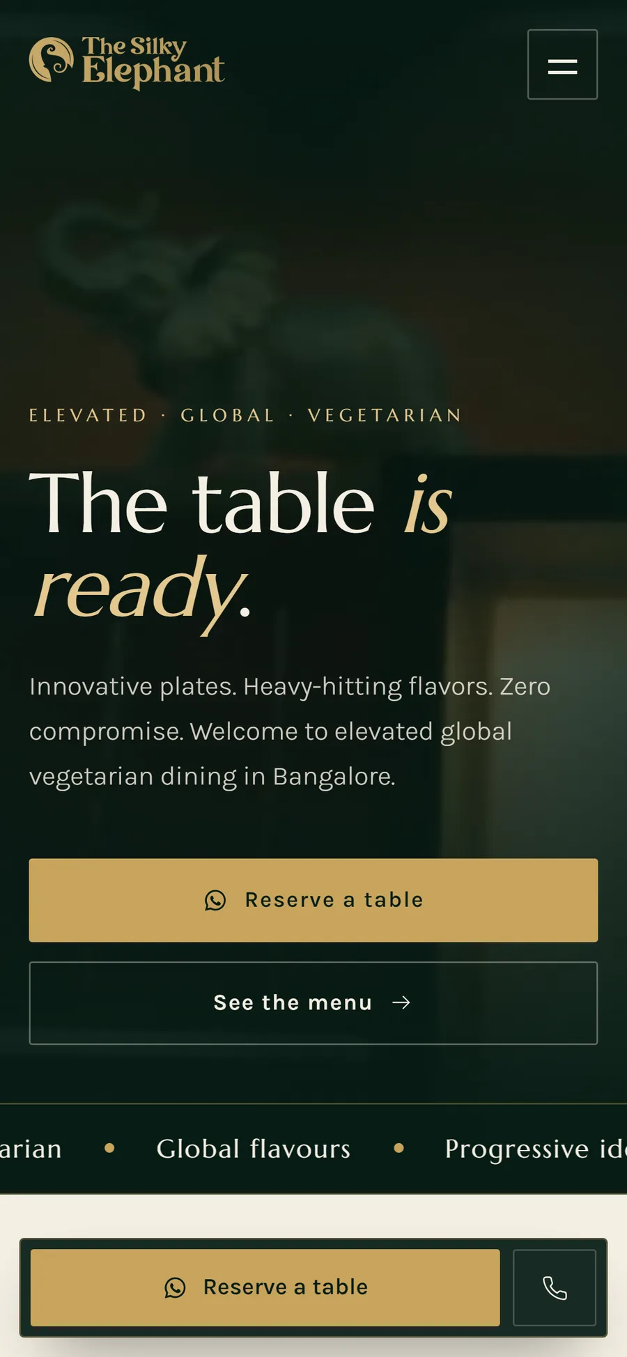 The Silky Elephant website on mobile