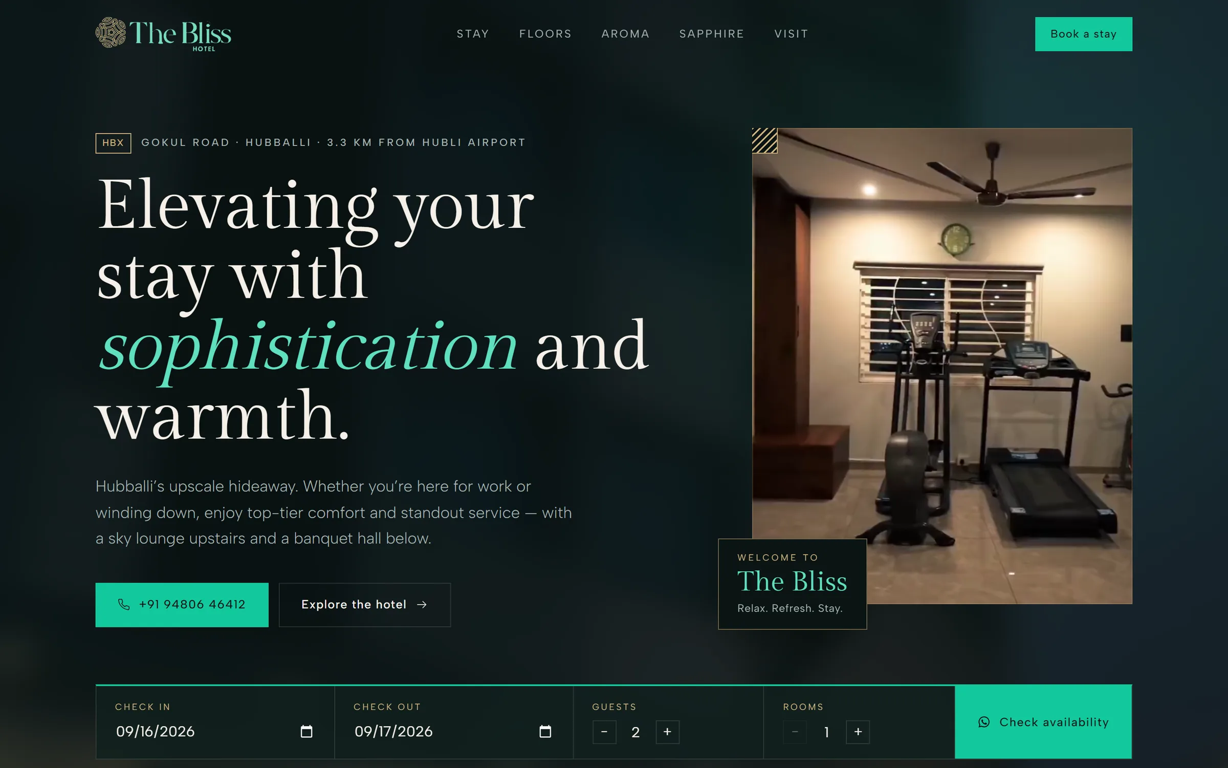 The Bliss Hotel website on desktop