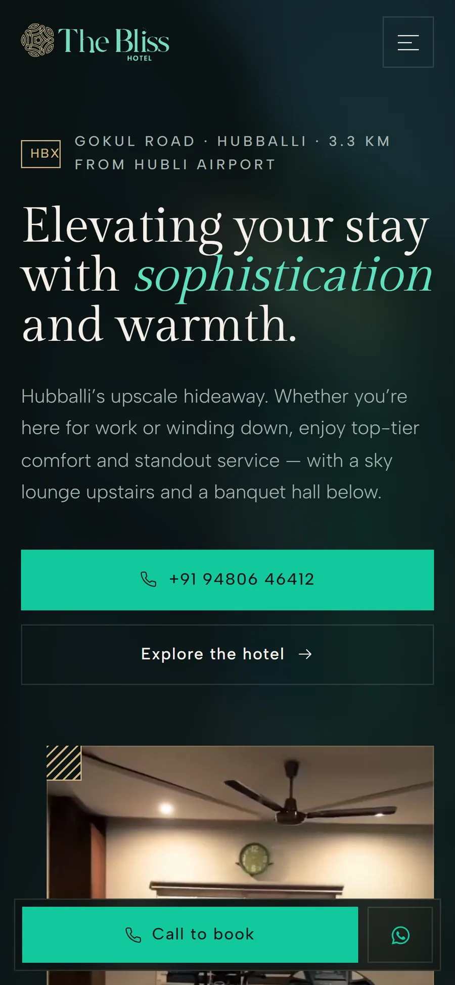 The Bliss Hotel website on mobile
